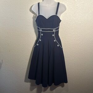 Voodoo Vixen 4 navy vintage style rockabilly stretchy cotton blend boat buttons